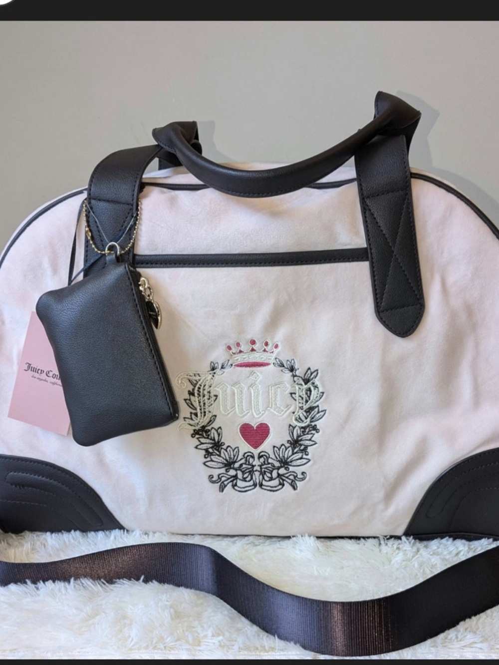 Juicy Couture Pink and Black Travel Duffle with Coin Pouch